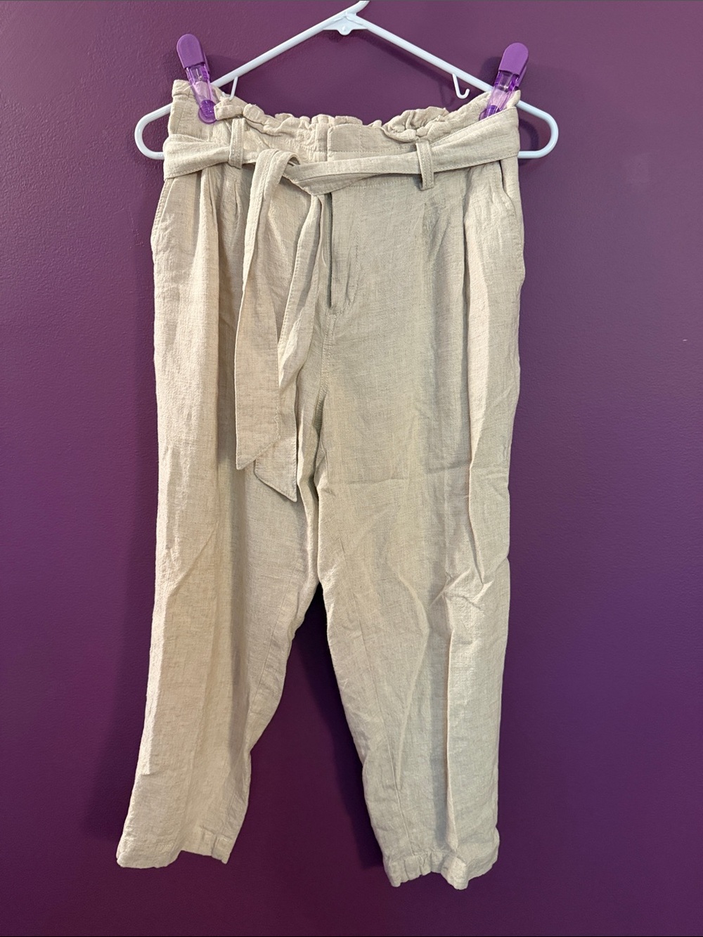 LOFT Beige Paperbag Waist Tie Chinos